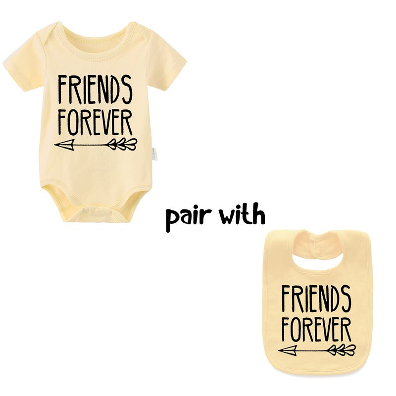 YSCULBUTOL Baby Twins Bodysuits Best Friends Forever Baby Clothes Set with Bibs Girl Outfit with hat(Yellow, 10-12 Months) - Image 2